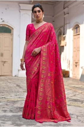 Zari Pashmina Saree in Pink SR29669
