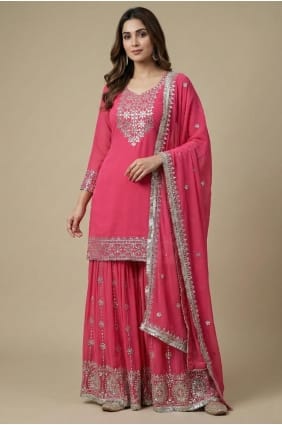 Sequins Silk Pink Eid Palazzo Suit with Dupatta PZ4273