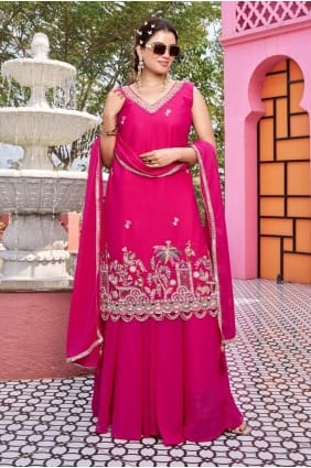 Embroidered Georgette Sharara Suit in Pink SS1315