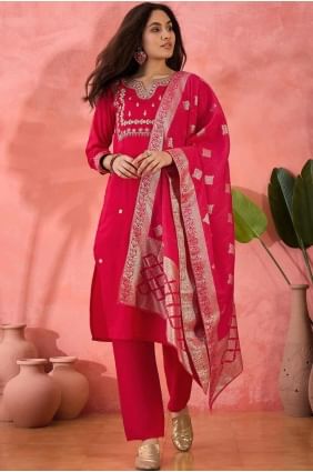 Pink Silk Embroidered Straight Pant Suit with Dupatta SK155470