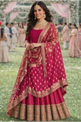 Gown Dress in Pink Silk with Embroidered GW1224