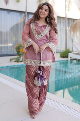 Pink Silk Indo Western Kurti with Mirror SK156035