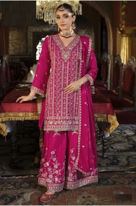 Pink Chiffon Sharara Suit with Stone with moti SS1300