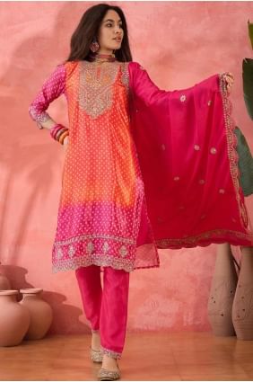 Pink Straight Pant Suit in Chiffon with Embroidered SK155461