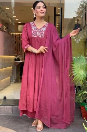 Pink Straight Pant Suit in Embroidered Chiffon SK155396