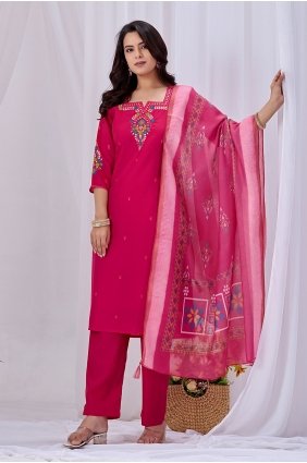 Pink Cotton Embroidered Straight Pant Suit with Dupatta SK159188