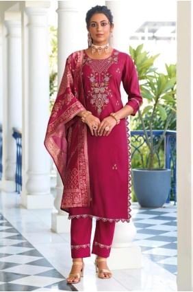 Pink Straight Pant Suit with Embroidered Viscose SK155535