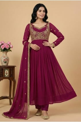 Thread Salwar Kameez in Pink Georgette AS4262