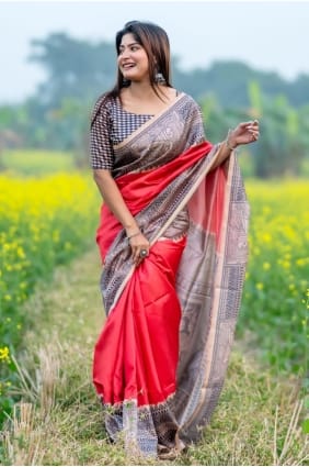 Pink Printed Saree in Tussar silk SR29690