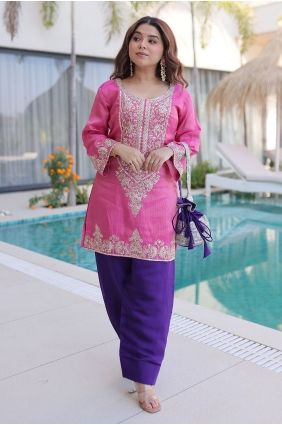 Viscose Salwar Kameez in Pink with Embroidered SK15793