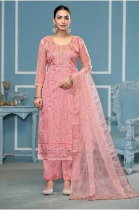 Pink Weaving Salwar Kameez in Banarasi silk SK155350