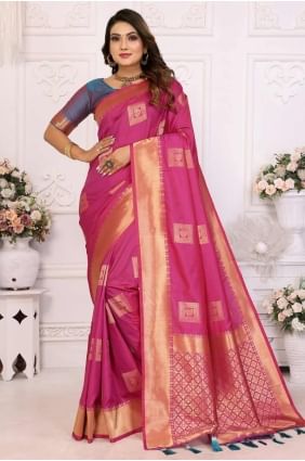Pink Weaving Saree in Soft net SR28260