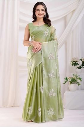 Pista Embroidered Saree in Jam satin SR28174