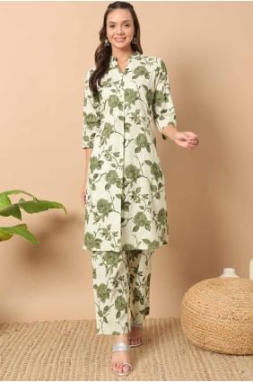 Pista green  Printed Cotton Kurti KTI2665