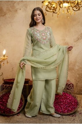 Embroidered Georgette Pista Palazzo Suit with Dupatta PZ4550