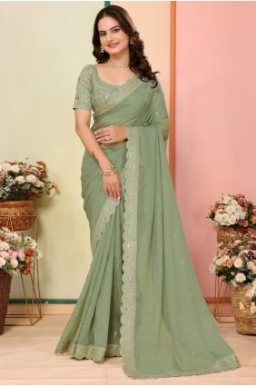 Embroidered Saree in Pista Organza SR28687