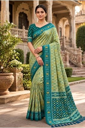Embroidered Patola silk Saree in Pista with Blouse SR30162
