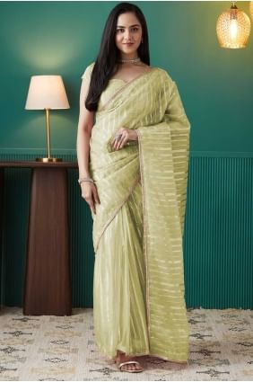 Pista Printed Saree in Organza SR28715