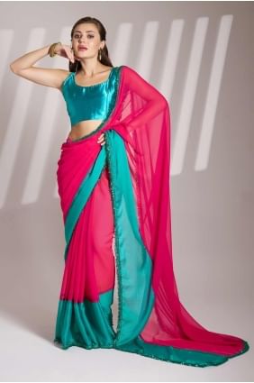 Plain Chiffon Saree in Pink SR281342