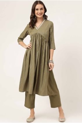 Plain Crepe Kurti in Olive green  KTI2647