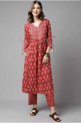 Plain Crepe Red Kurti  KTI2649