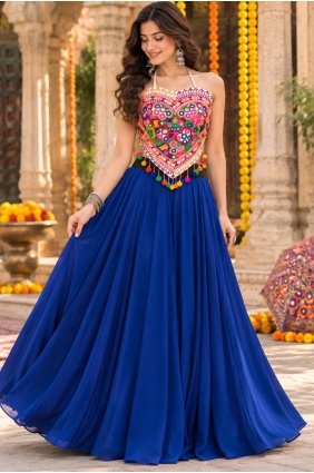 Blue Lehenga Choli in Georgette with Plain LC9289