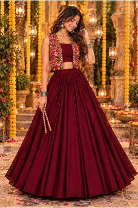 Georgette Lehenga Choli in Maroon with Plain LC9295