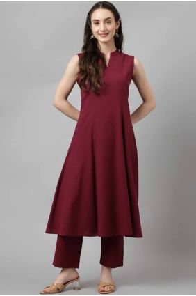 Plain Kurti in Maroon Rayon KTI2662
