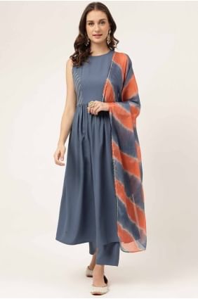 Plain Rayon Kurti in Blue yonder  KTI2664