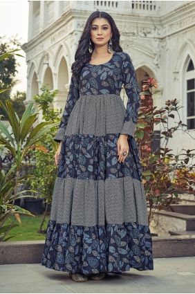 Multicolor Printed Poly cotton Gown Dress GW1303