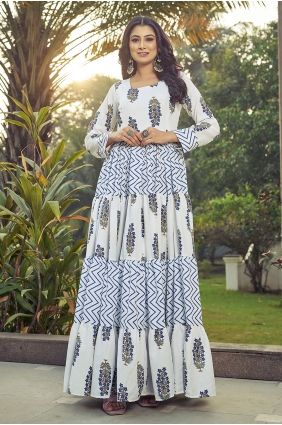 Poly cotton Gown Dress with Printed in Multicolor GW1305