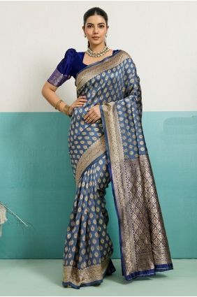 Saree in Blue Premium heritage silk with Zari SR29722