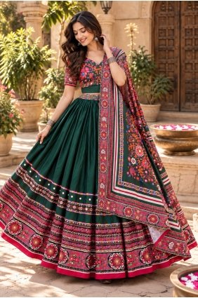 Green Lehenga Choli with Printed Chinon chiffon LC9278