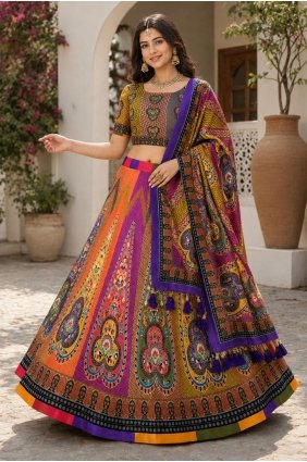 Lehenga Choli in Multicolor Cotton with Printed LC9265