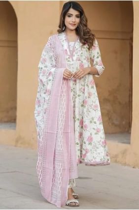 Printed Cotton Pink Straight Pant Suit with Dupatta SK155387
