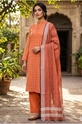 Orange Salwar Kameez in Cotton with Printed SK15894