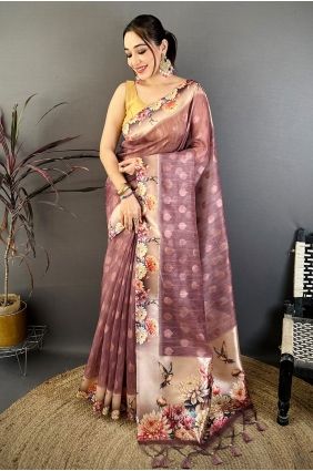 Mauve Saree in Printed Cotton SR30064
