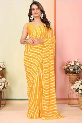 Printed Georgette Saree in Yellow SR28479