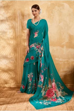 Sea green Printed Georgette Saree SR29959