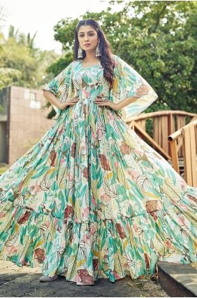 Multicolor Rayon Gown Dress with Printed GW1310