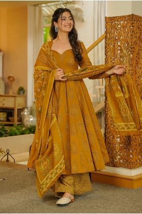 Palazzo Suit in Mustard Muslin with Printed PZ4451