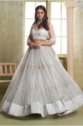 Light Grey Printed Net Lehenga Choli Set LC8685