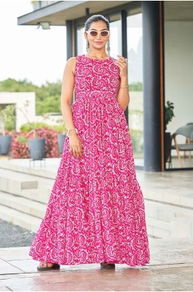 Poly cotton Pink Gown Dress in Printed GW1331