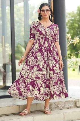 Rayon Printed Multicolor Gown Dress with Dupatta GW1319