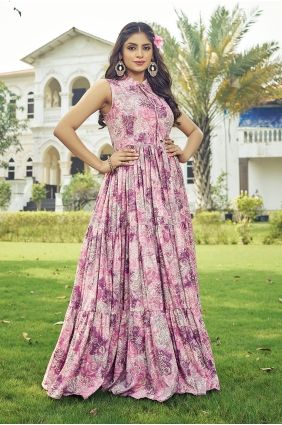 Pink Rayon Gown Dress with Printed GW1313