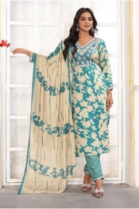 Sea green Rayon Printed Salwar Kameez with Dupatta SK155908