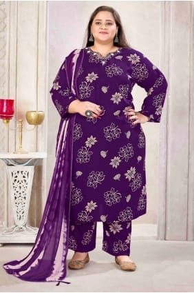 Printed Rayon Purple Salwar Kameez with Dupatta SK15624