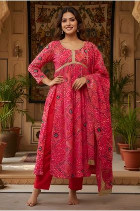 Red Salwar Kameez in Silk with Printed SK159100