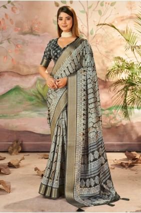 Printed Saree in Carbon grey  Silk SR28433