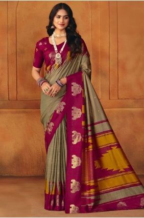 Printed Saree in Dark chiku Manipuri SR29739